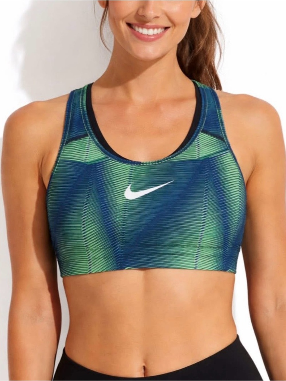 Nike Green and Blue Patterned Dri-FIT Racerback Sports Bra